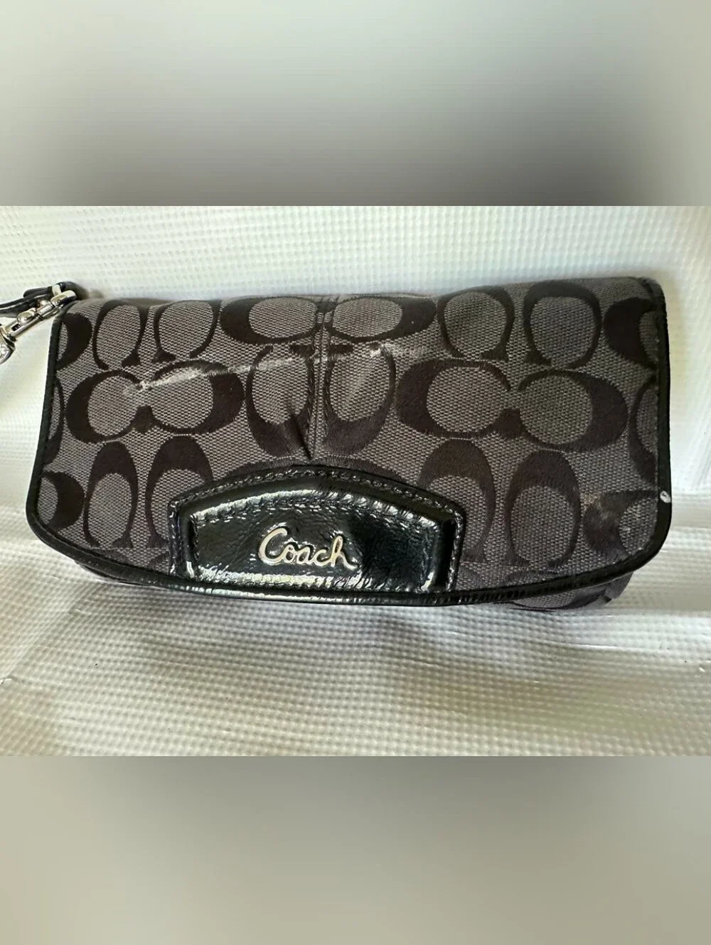 COACH RARE-VINTAGE Ashley Women's Black CC Canvas Flap & Snap Clutch Wristlet
